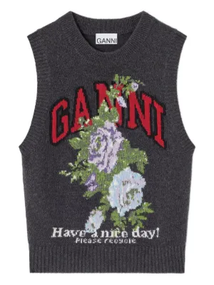 GANNI グラフィック ニットベスト | ブラック | FARFETCH JP