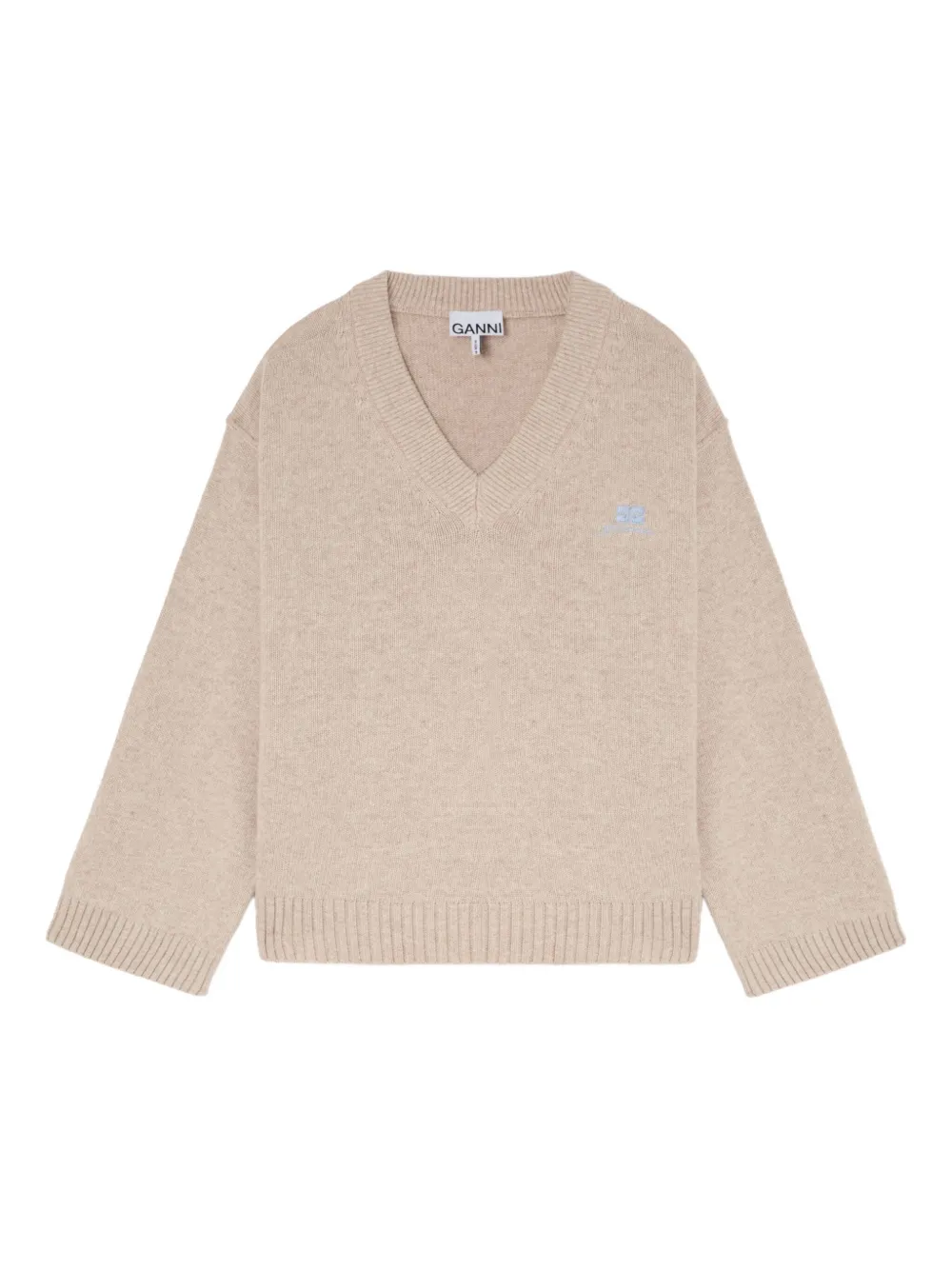Ganni V-neck Ribbed Sweater In Brown
