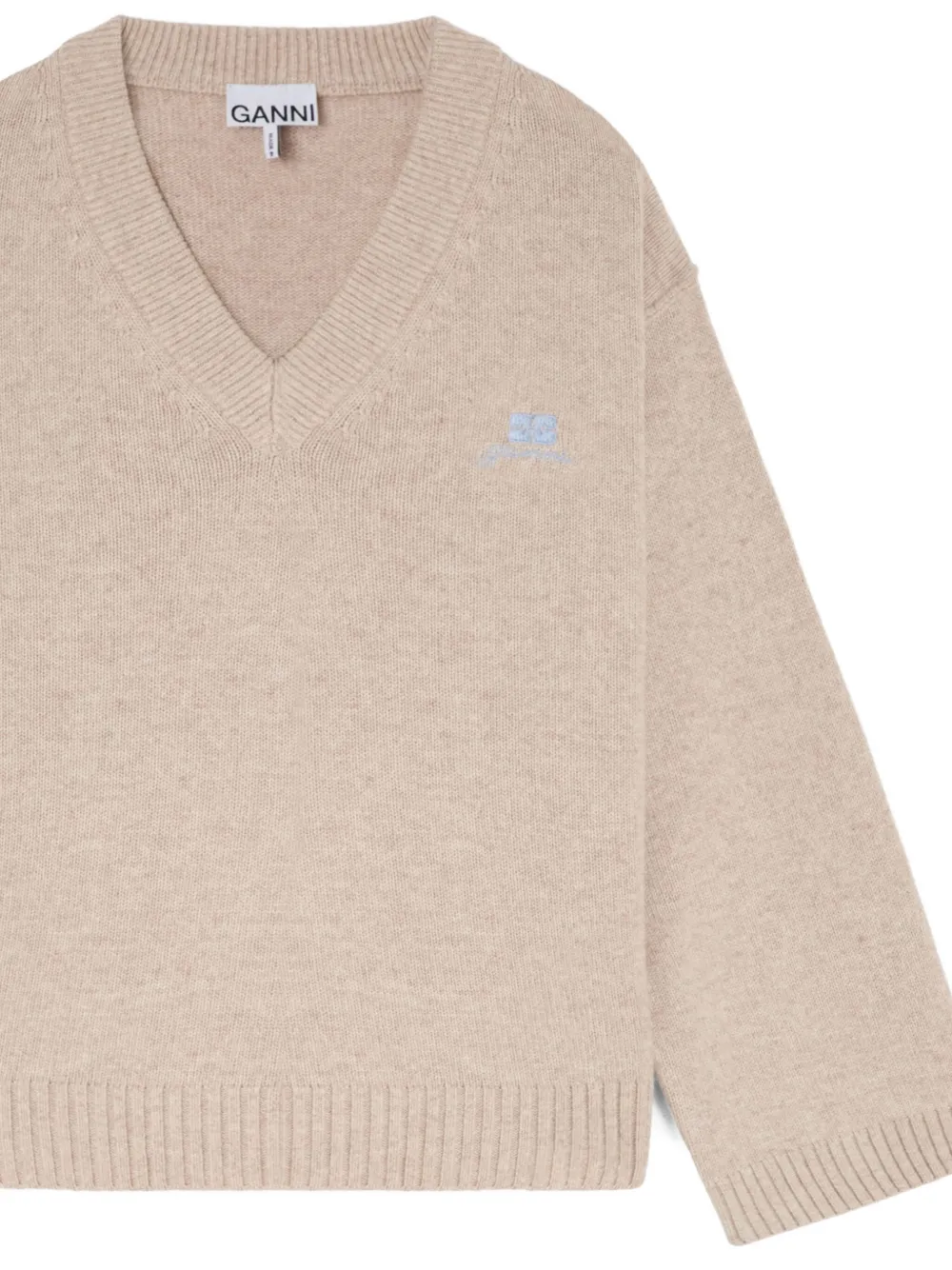 Ganni V-neck Ribbed Sweater In Brown