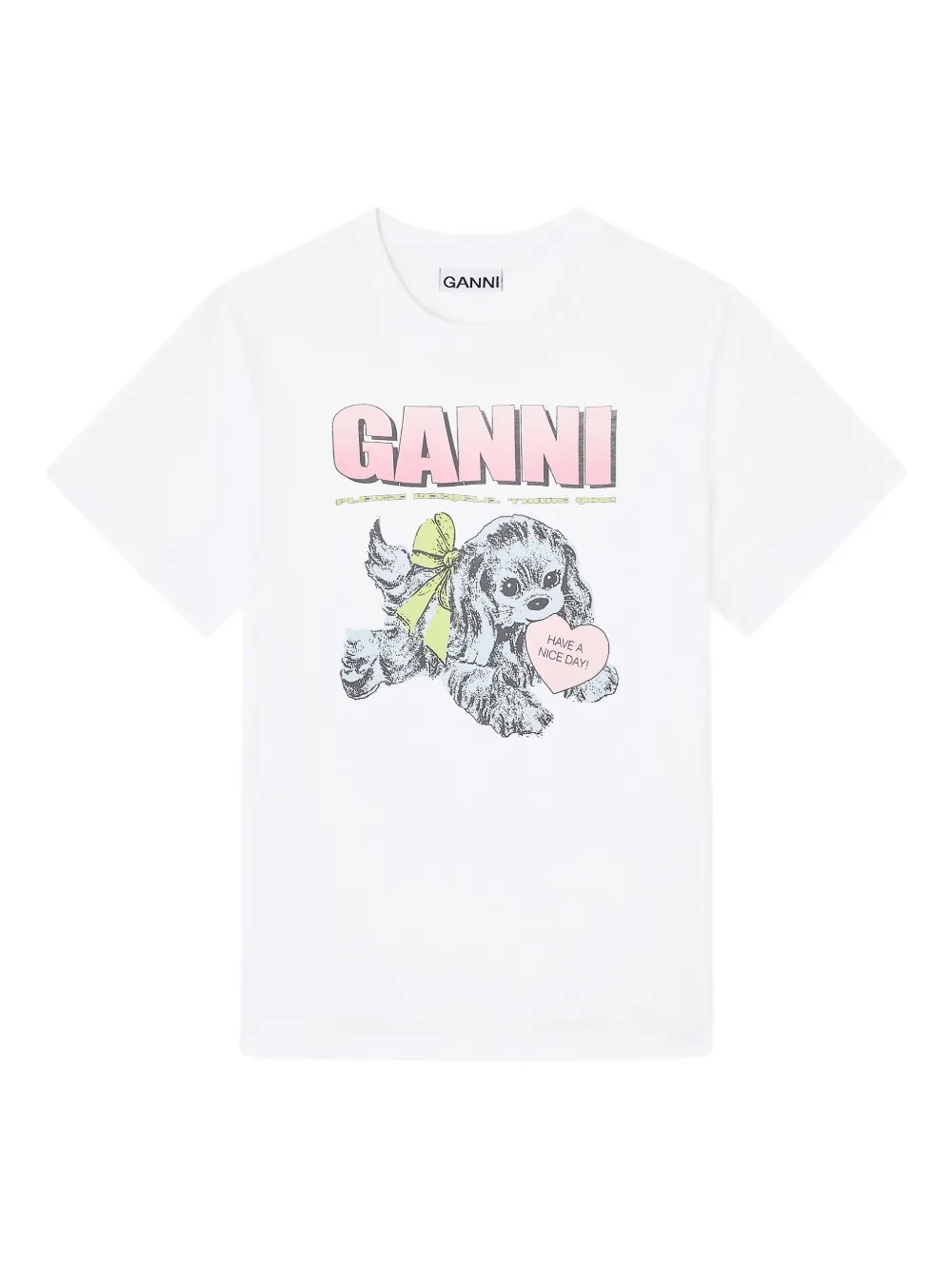 GANNI Puppy logo-graphic T-shirt Wit