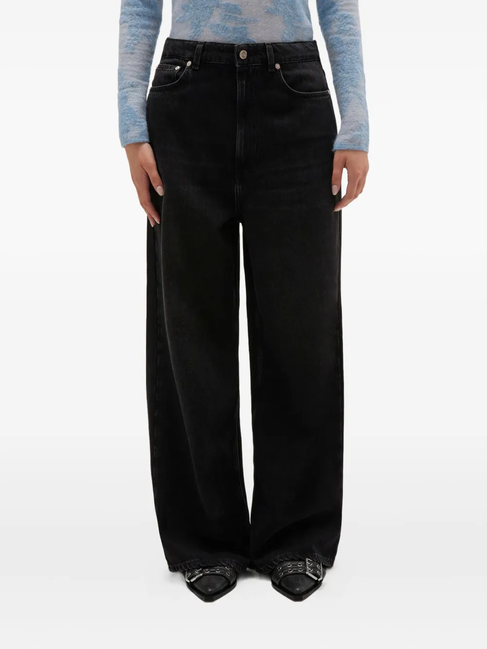 Ganni Black Washed Baggy Jeans In Black