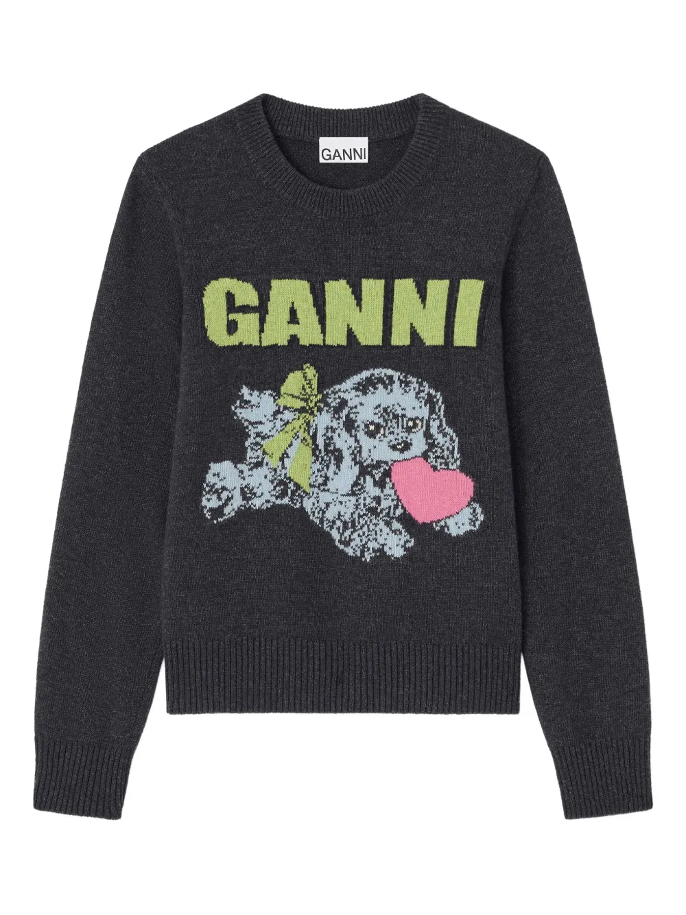 GANNI Puppy-logo crew-neck sweater Grijs