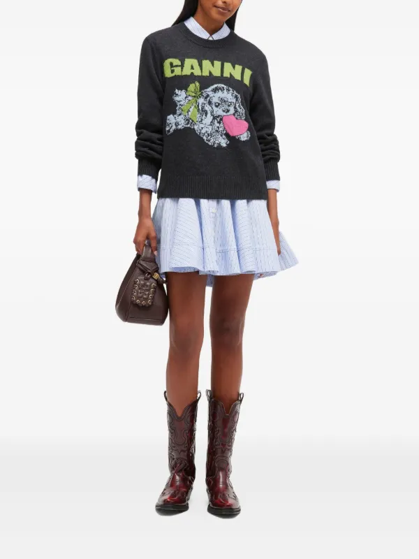 GANNI Puppy-logo crew-neck Sweater | Grey | FARFETCH