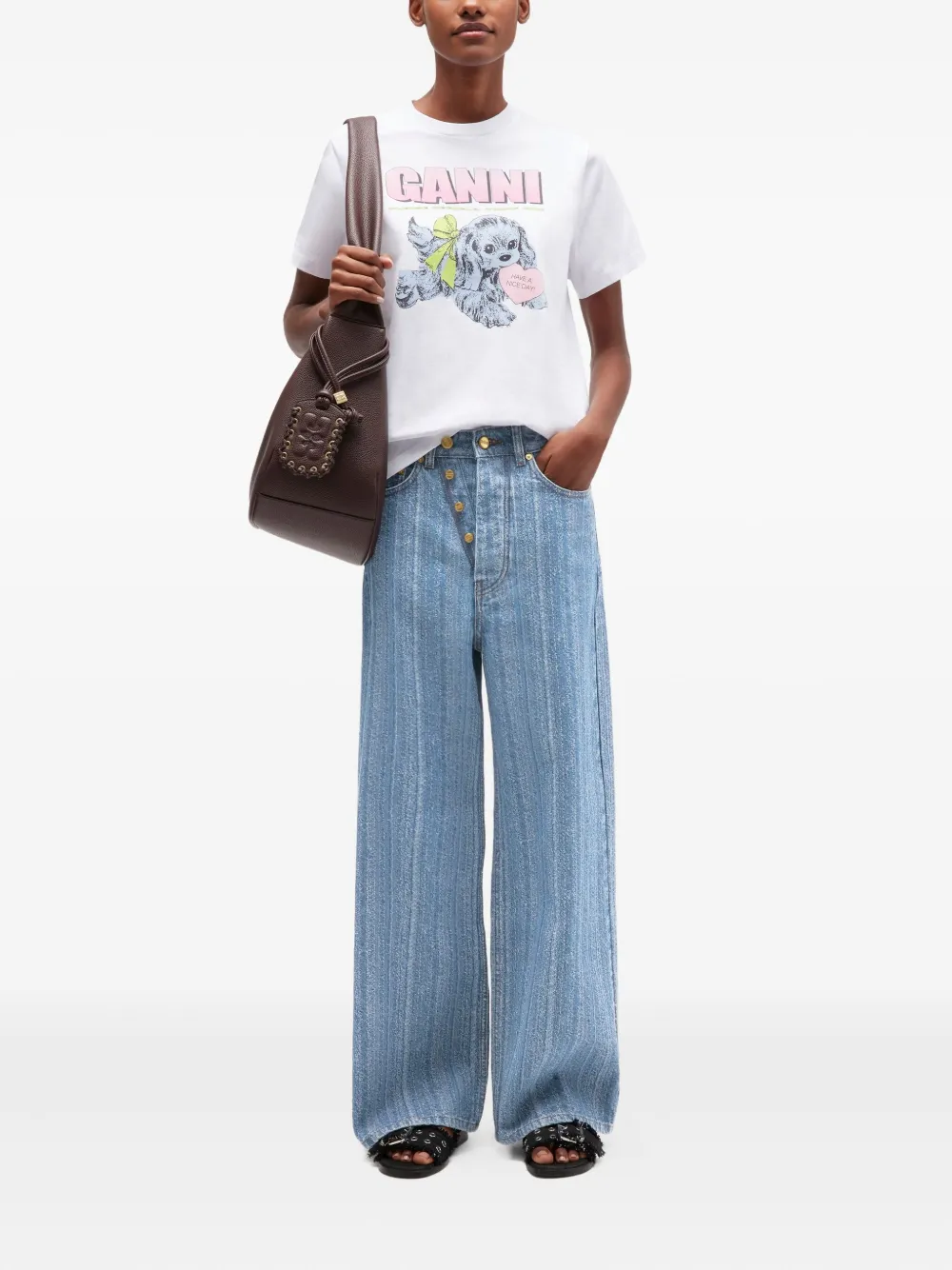 GANNI Gedeconstrueerde jeans met horizontaal patroon - Blauw