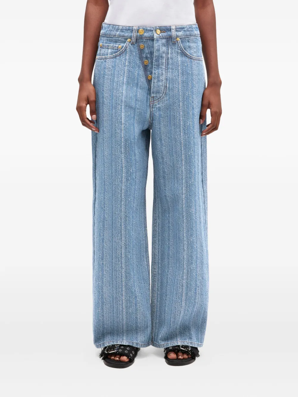 GANNI Gedeconstrueerde jeans met horizontaal patroon Blauw