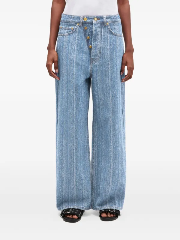 GANNI horizontal-pattern Deconstructed Jeans | Blue | FARFETCH GE