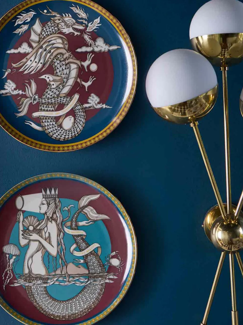 La Doublej Dragon Midnight Decorative Plate In Blue
