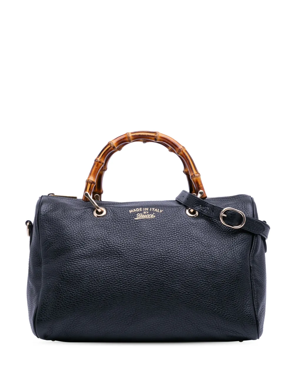 Pre-owned Gucci 2016-2025 Medium Calfskin Bamboo Shopper Boston Bag Satchel In Black