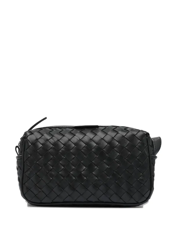 Officine Creative Woven Leather Wash Bag in Black