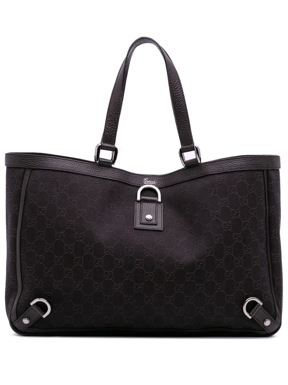 Pre-owned Gucci 2016-2025 Gg Denim Abbey D Ring Tote Bag In Brown