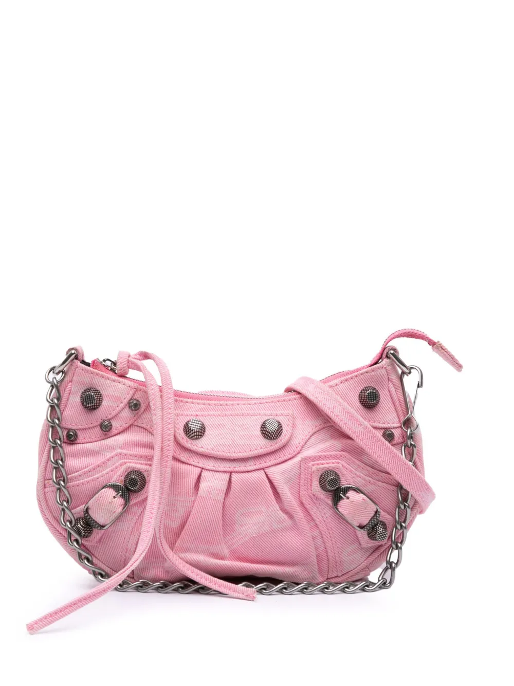 Pre-owned Balenciaga 2022 Mini Bb Monogram Denim Le Cagole Satchel In Pink