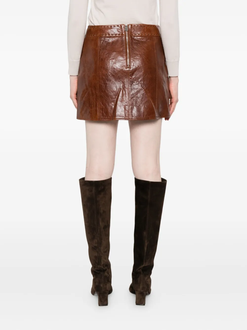 Ermanno Scervino Leren mini-rok met ritszak Bruin