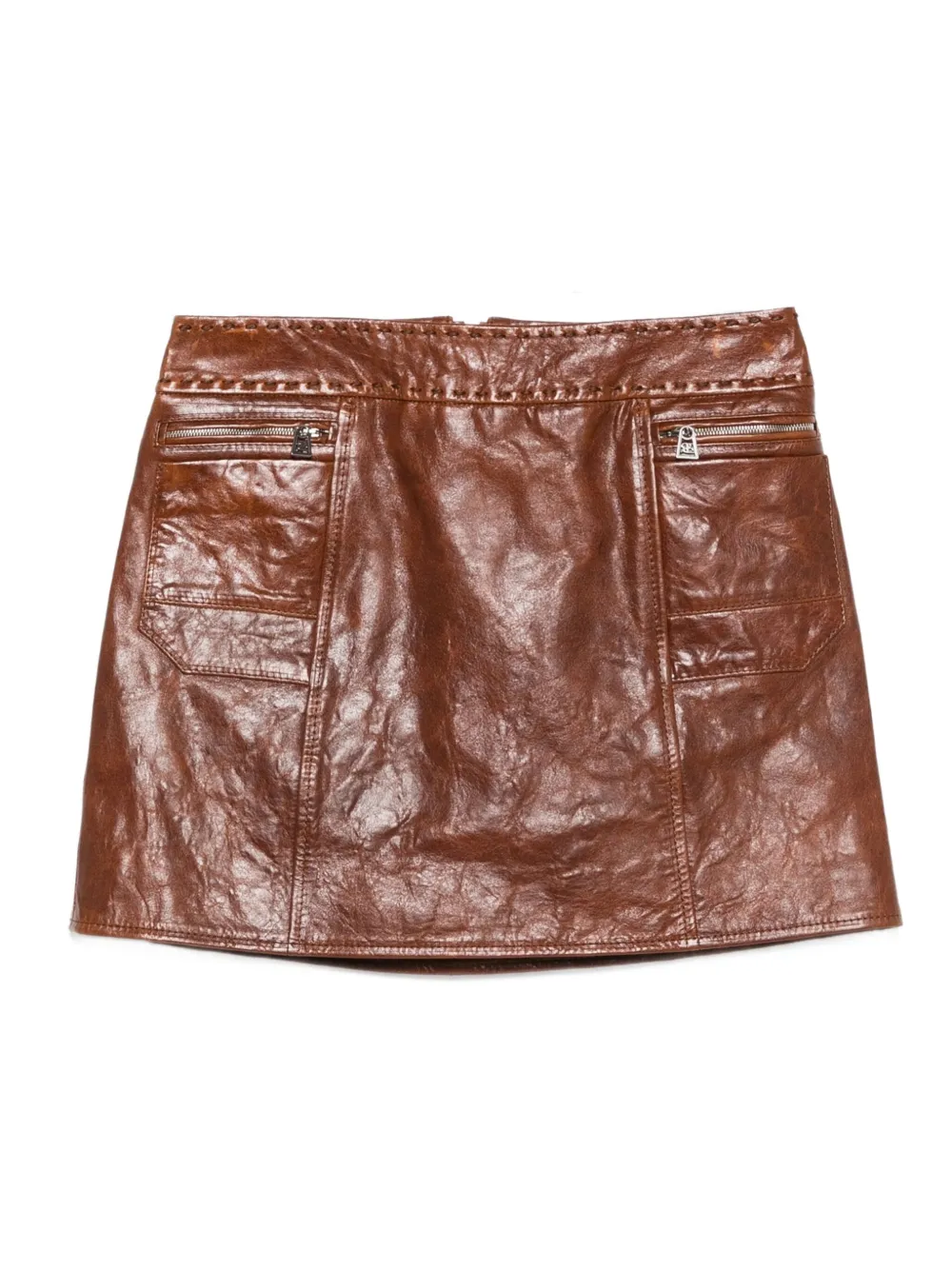 leather zip-pocket mini skirt