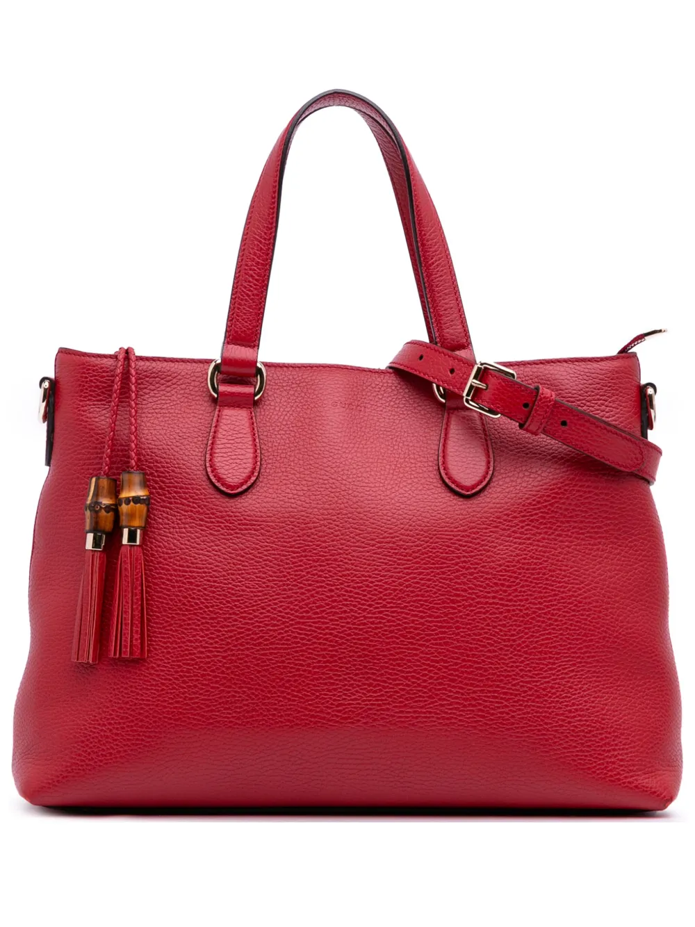 Pre-owned Gucci 2016-2025 Leather Bamboo Tassel Satchel In Red