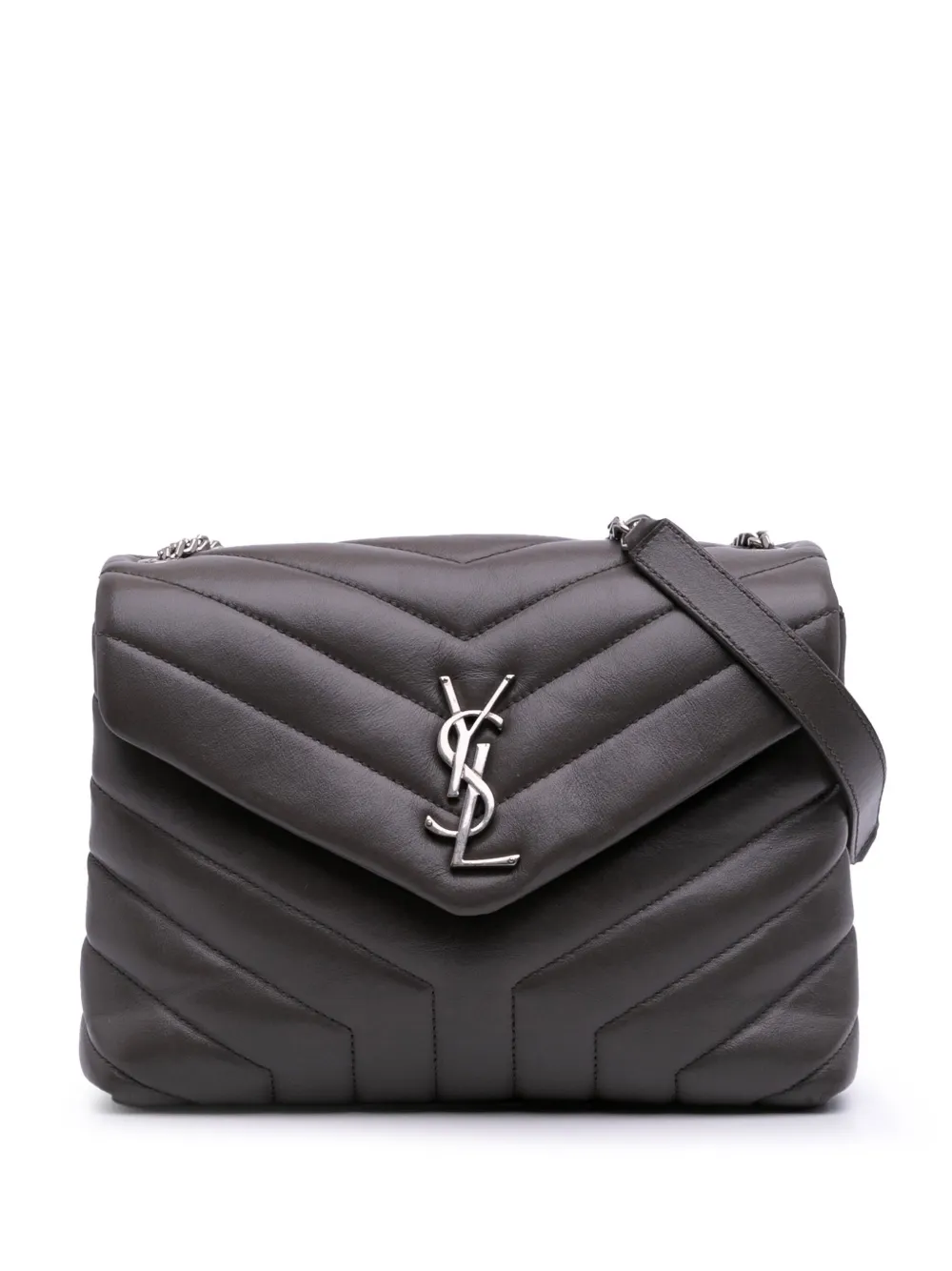 Pre-owned Saint Laurent 2017 Small Calfskin Monogram Loulou Shoulder Bag In Gray