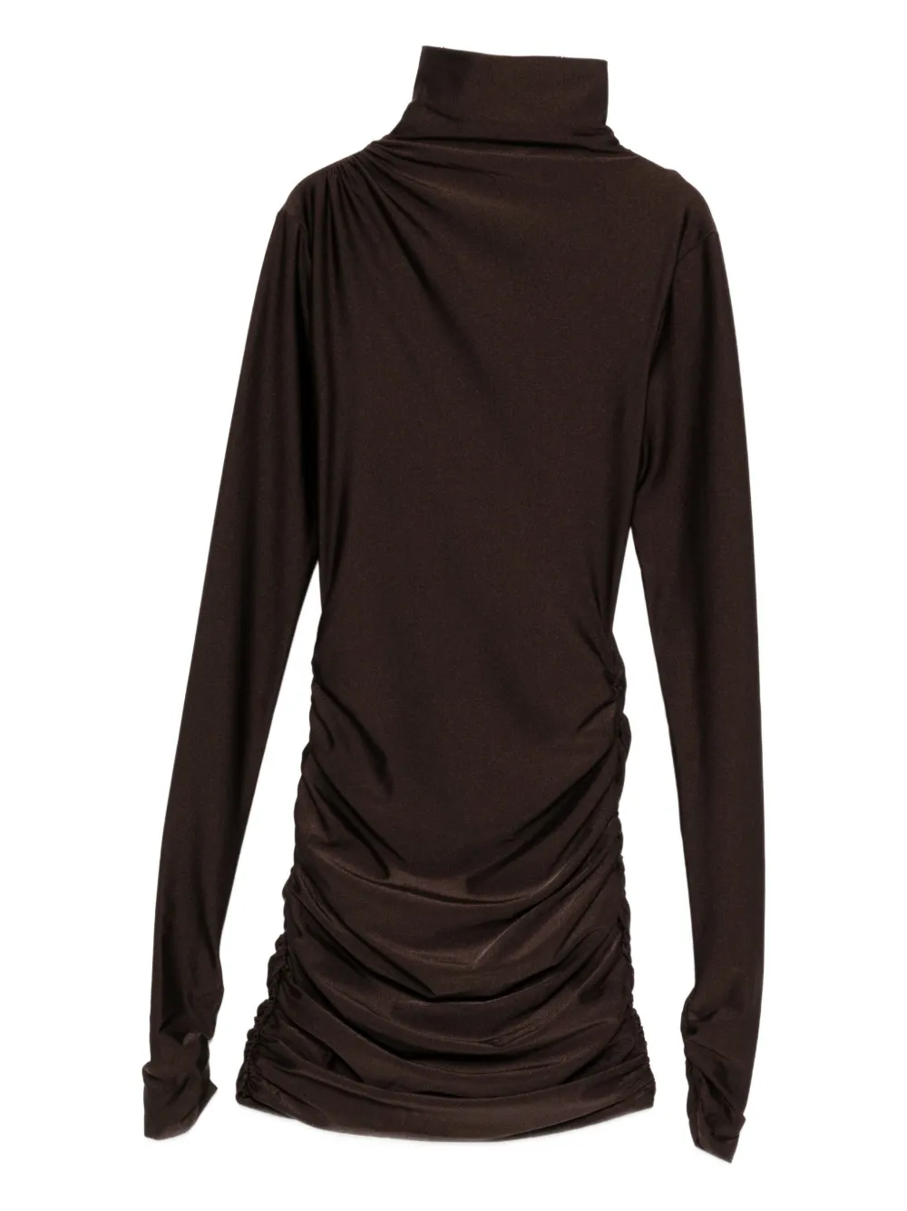The Andamane Turtleneck Ruched Dress In Brown