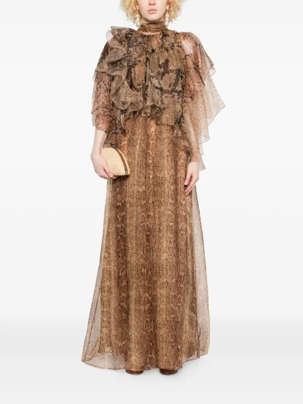 Zimmermann Ruffle-trimmed Snake-print Midi Dress - Brown Zimmermann Ruffle-trimmed Snake-print Midi Dress - Brown