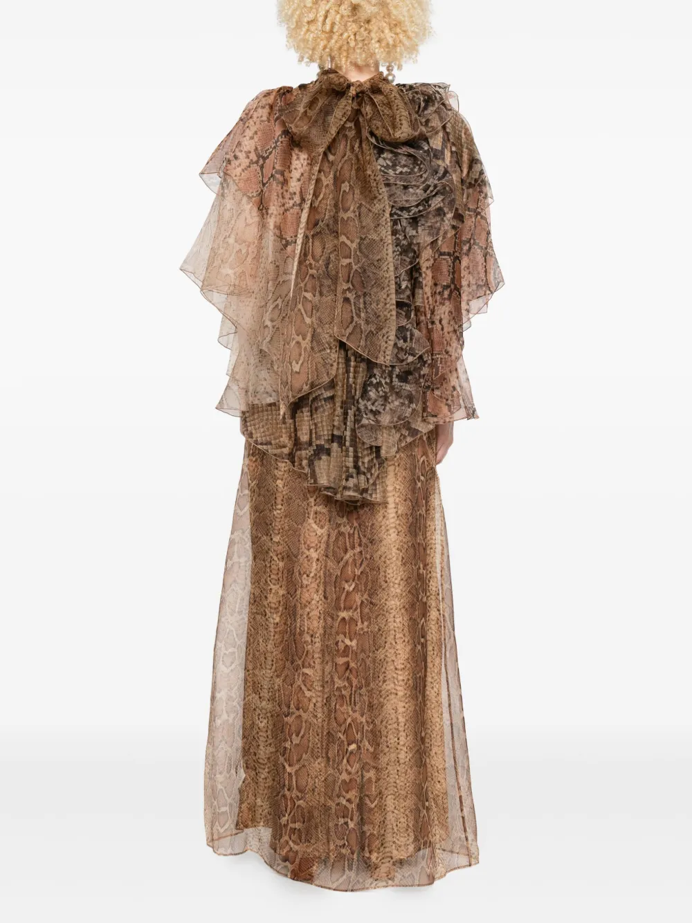 Zimmermann Ruffle-trimmed Snake-print Dress In Brown