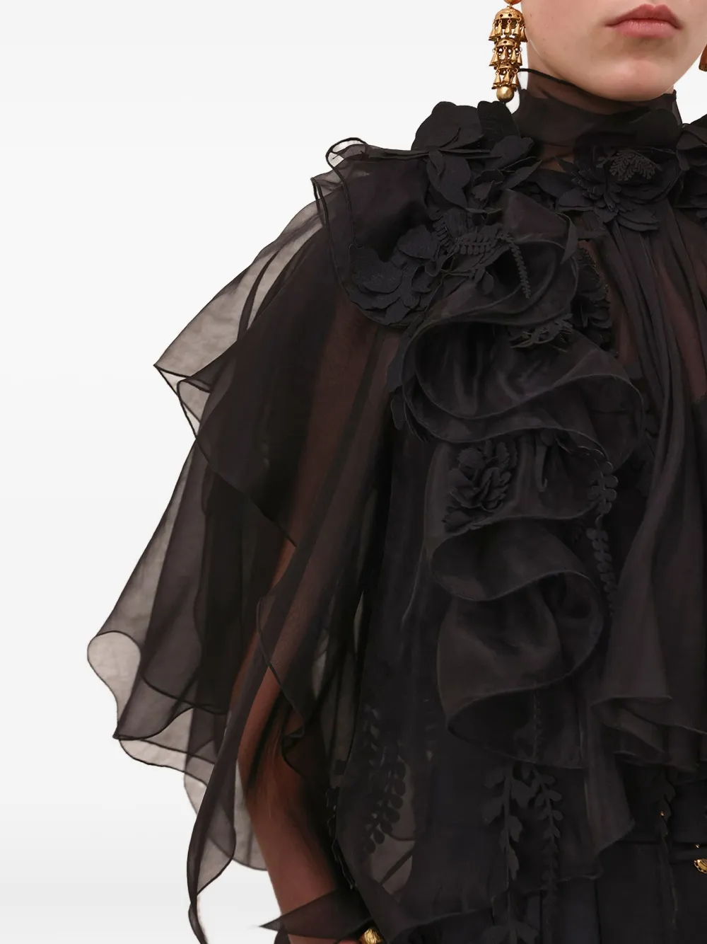 ZIMMERMANN Blouse verfraaid met bloemen en ruches Zwart