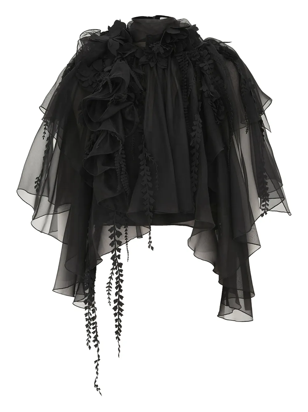 Zimmermann Floral-embellished Ruffled Blouse In Black