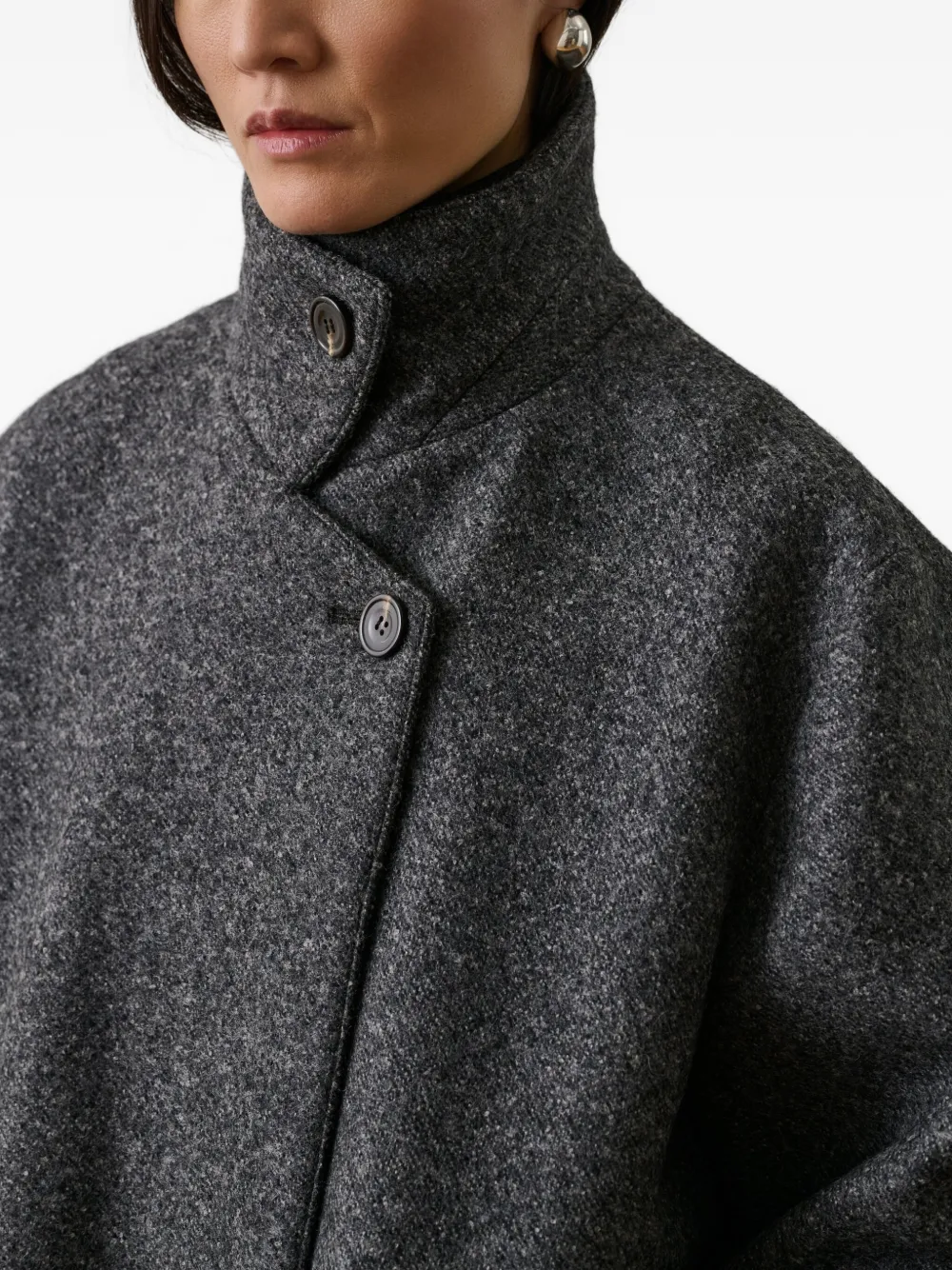 Soeur Germain Long Grey Wool Coat In Black
