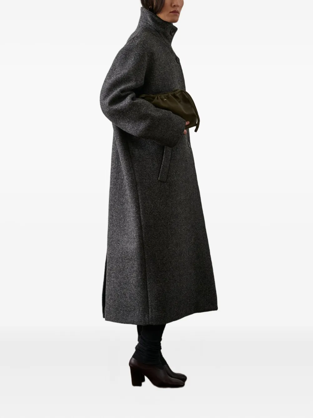 Soeur Germain Long Grey Wool Coat In Black