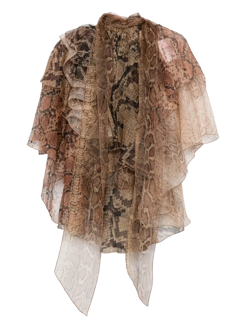 Zimmermann Ruffled Snakeskin-print Blouse In Brown
