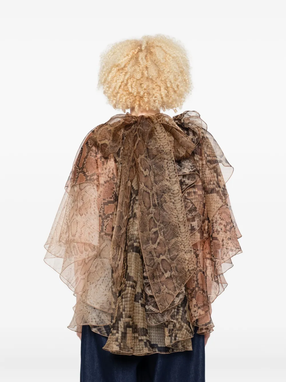 Zimmermann Ruffled Snakeskin-print Blouse In Brown