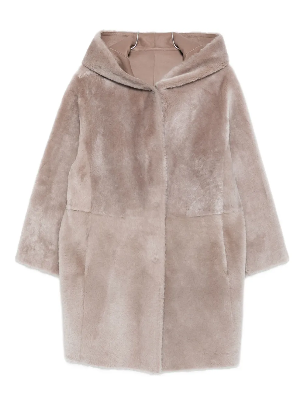 Manzoni 24 Hooded Lamb Shearling Coat In Neutral