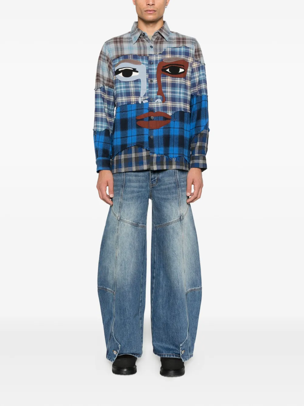 KidSuper face-appliqué patchwork shirt - Blauw