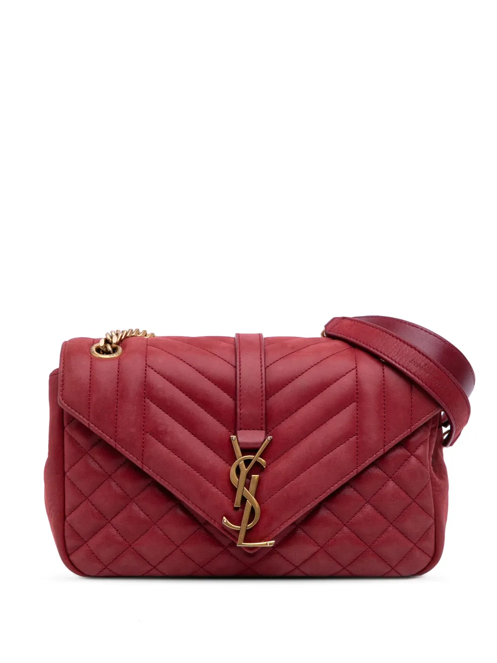 Pre-owned Saint Laurent 2017 Medium Iridescent Calfskin Triquilt Monogram College Bag Shoulder Bag In Red