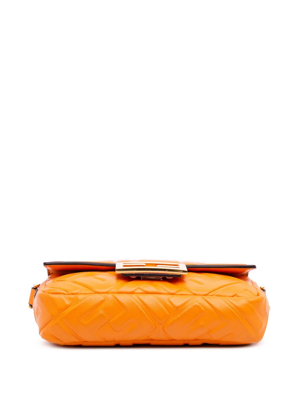 Pre-owned Fendi 2010-2024 Mini Zucca Embossed Leather Baguette Satchel In Orange