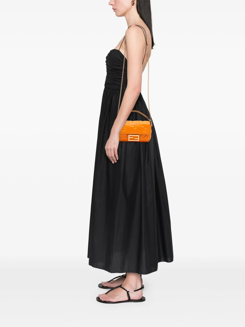 Pre-owned Fendi 2010-2024 Mini Zucca Embossed Leather Baguette Satchel In Orange