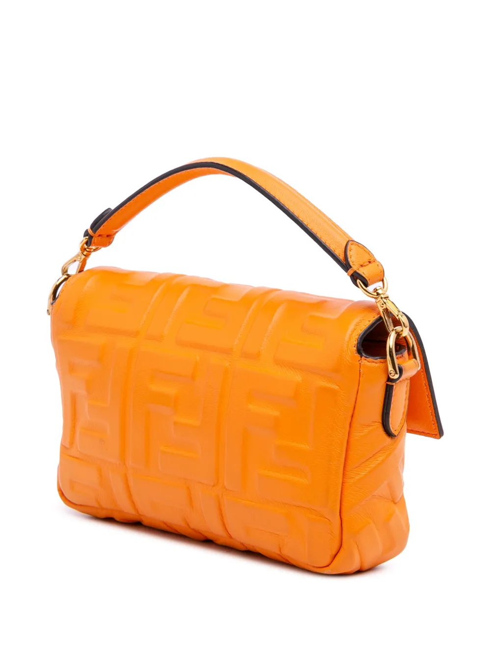 Pre-owned Fendi 2010-2024 Mini Zucca Embossed Leather Baguette Satchel In Orange