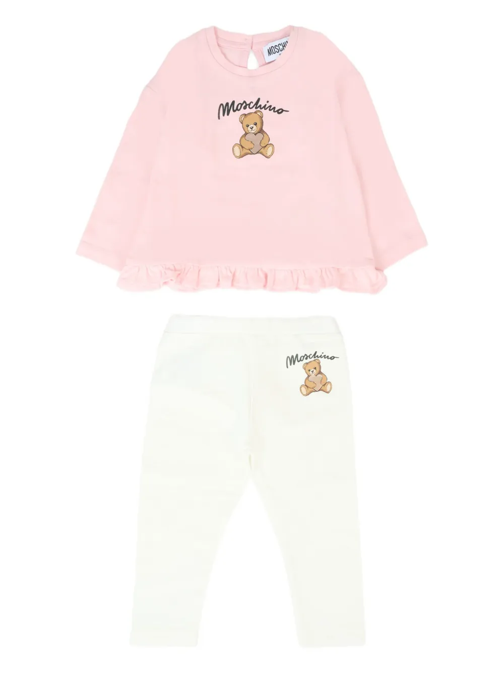 Moschino Kids teddy-print ruffled tracksuit Roze