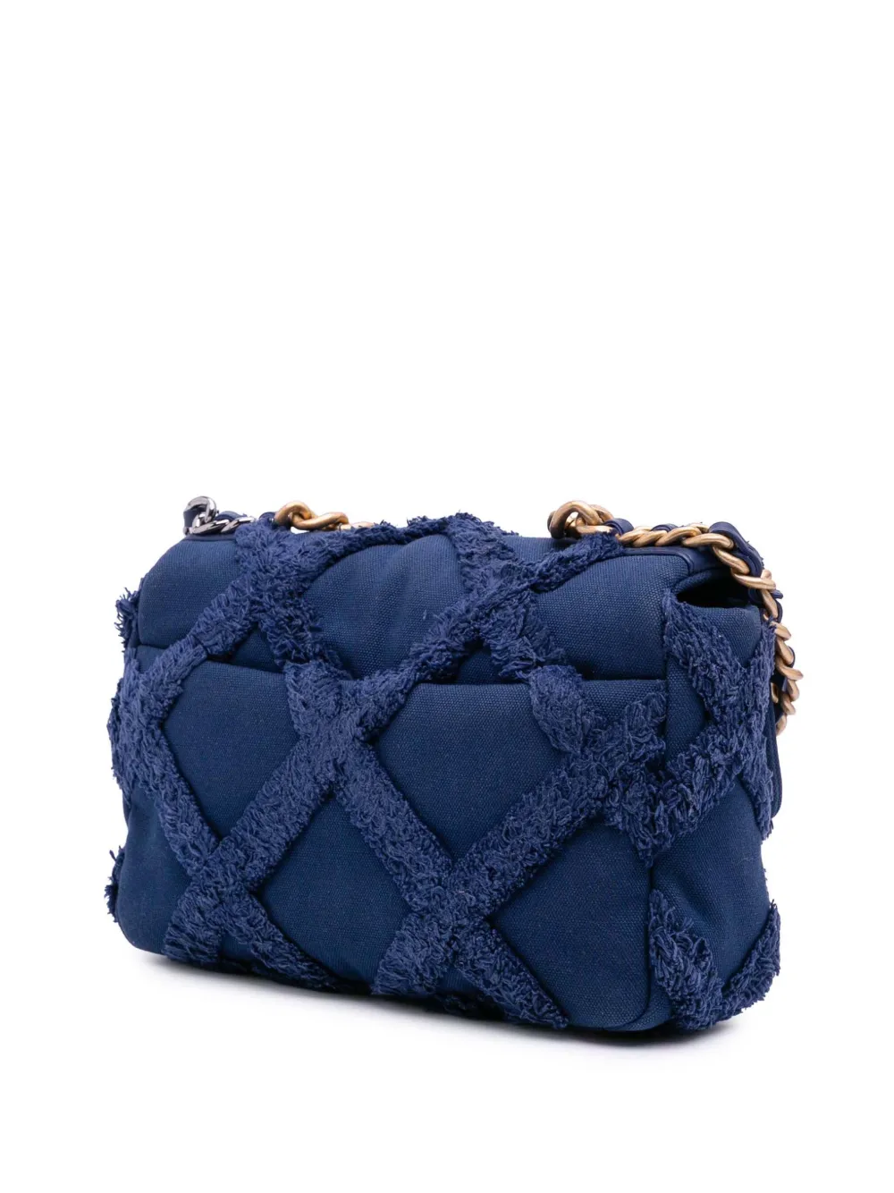 Pre-owned Chanel 2020 Medium Canvas And Cotton 19 Flap Satchel In Blue