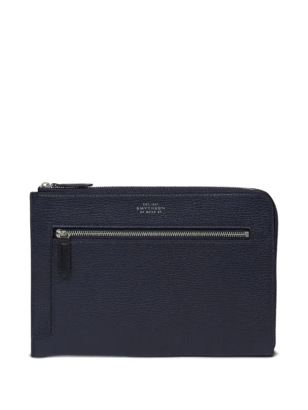 Smythson Flat Travel Organizer Zip-top Pouch in Blue