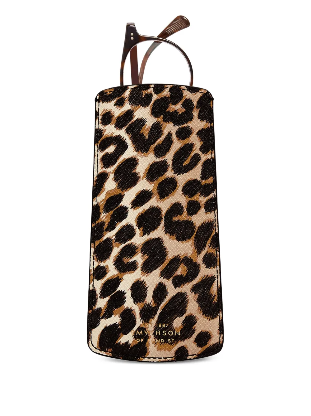 Smythson Brillenkoker met luipaardprint Beige