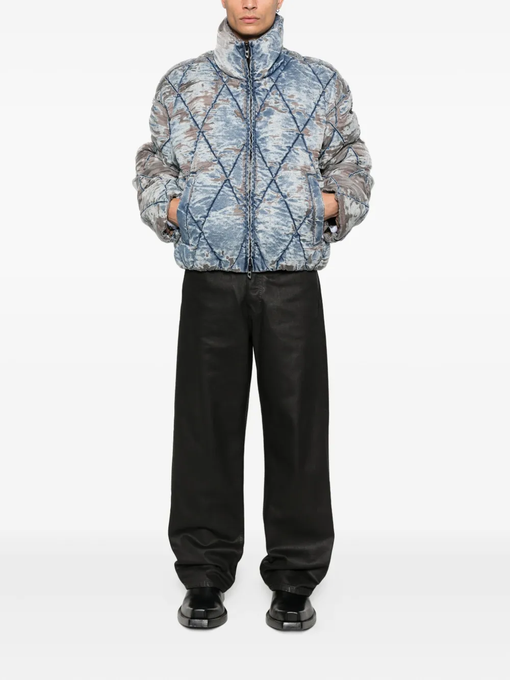 Diesel faded-denim quilted jacket Blauw
