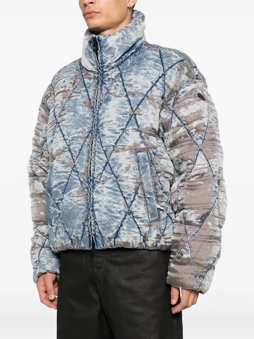 Diesel faded-denim quilted jacket Blauw