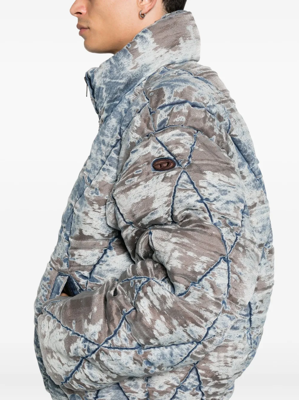 Diesel faded-denim quilted jacket Blauw