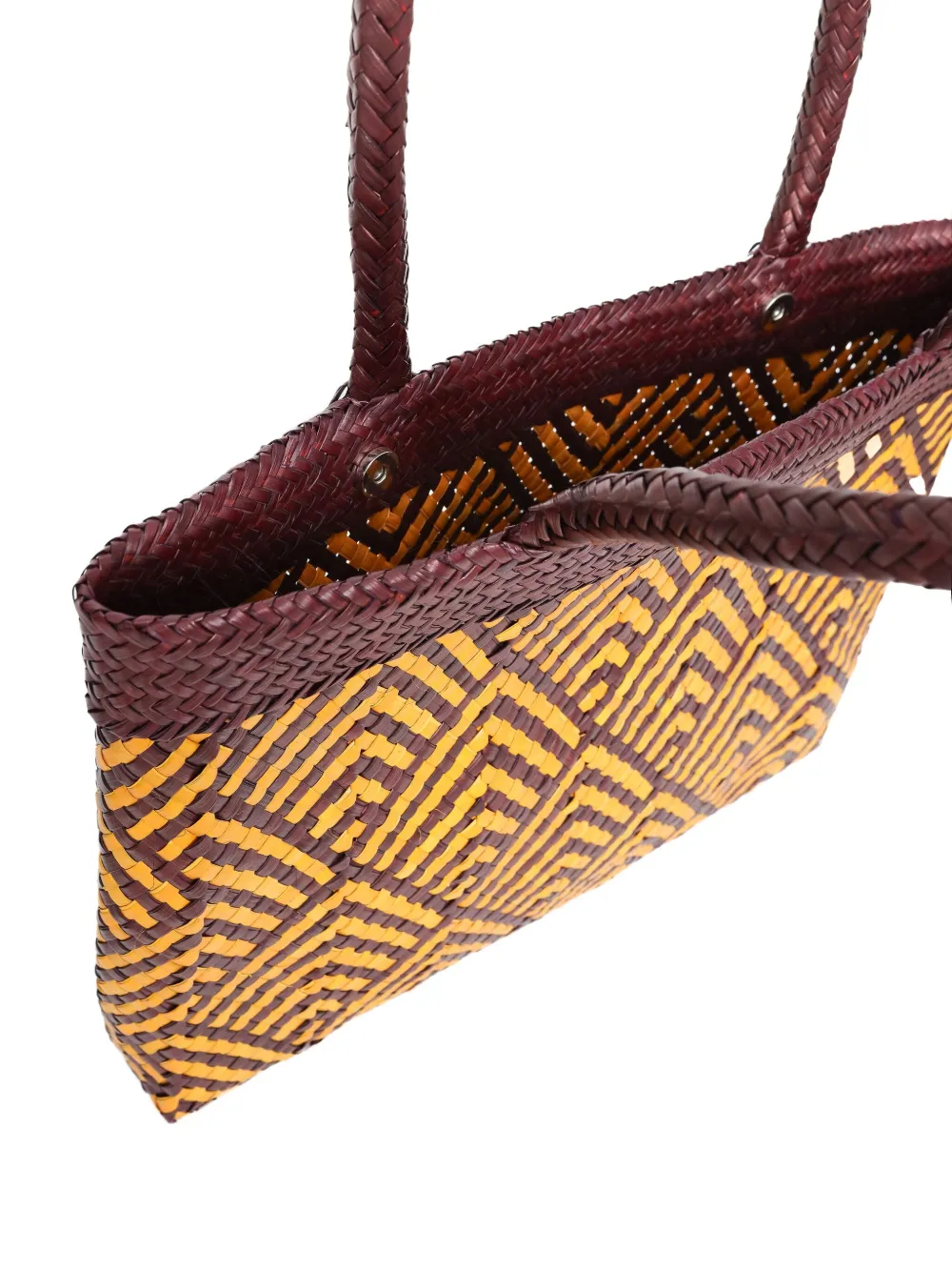 Brigitte Jurema handgeweven strandtas met geometrisch patroon Geel