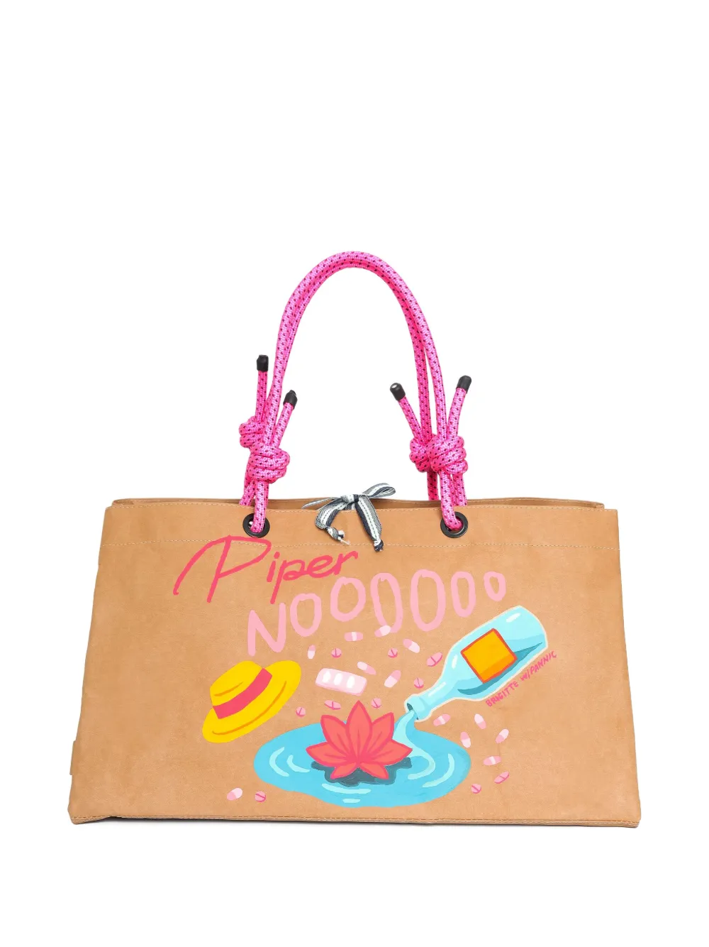 Brigitte Piper hand-painted rope-handle beach bag - ブラウン Brigitte Piper hand-painted rope-handle beach bag - ブラウン