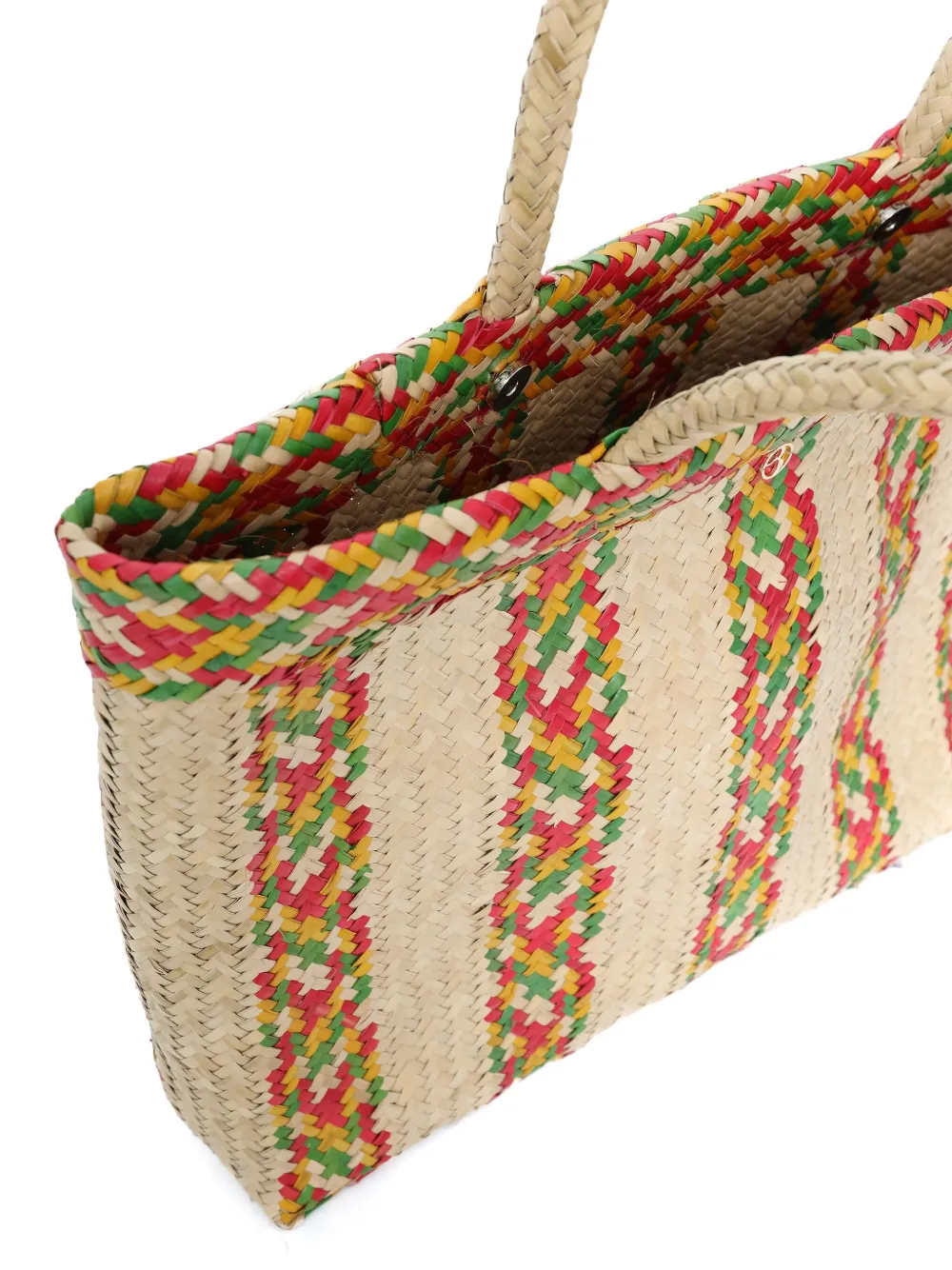 Brigitte Bahia gestreepte geweven strandtas Beige