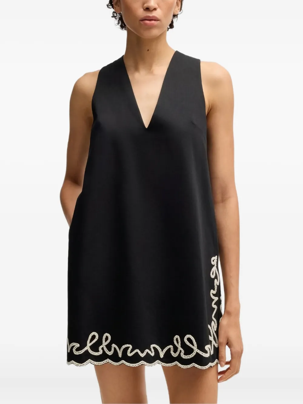 Scalloped-hem embroidered dress