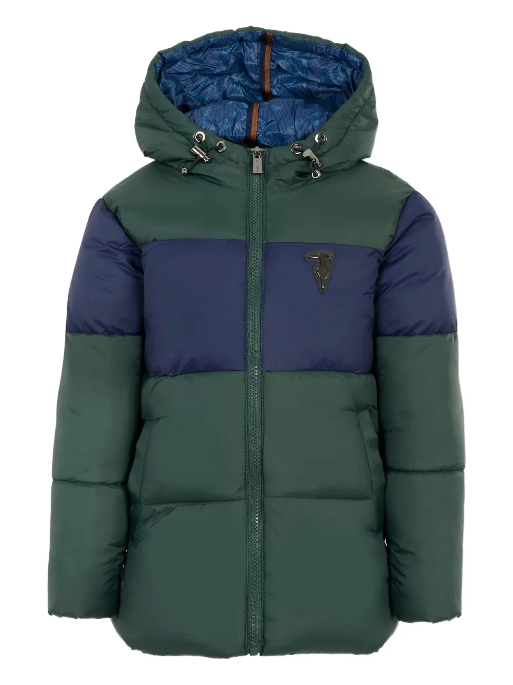 TRUSSARDI JUNIOR hooded colour-block padded coat - グリーン TRUSSARDI JUNIOR hooded colour-block padded coat - グリーン