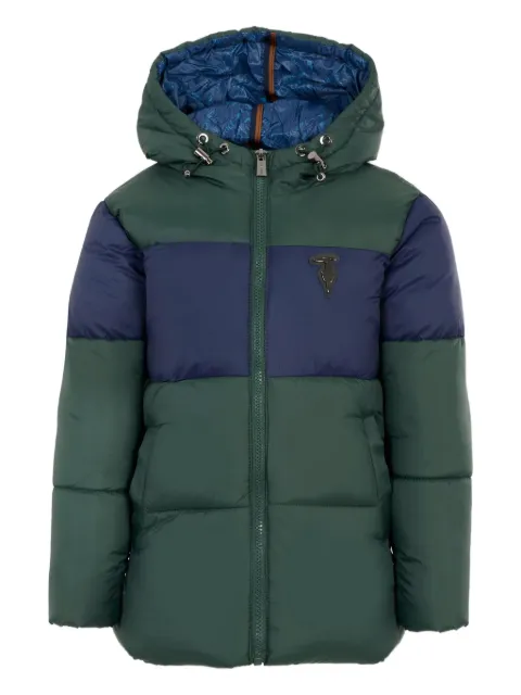 TRUSSARDI JUNIOR hooded colour-block padded coat