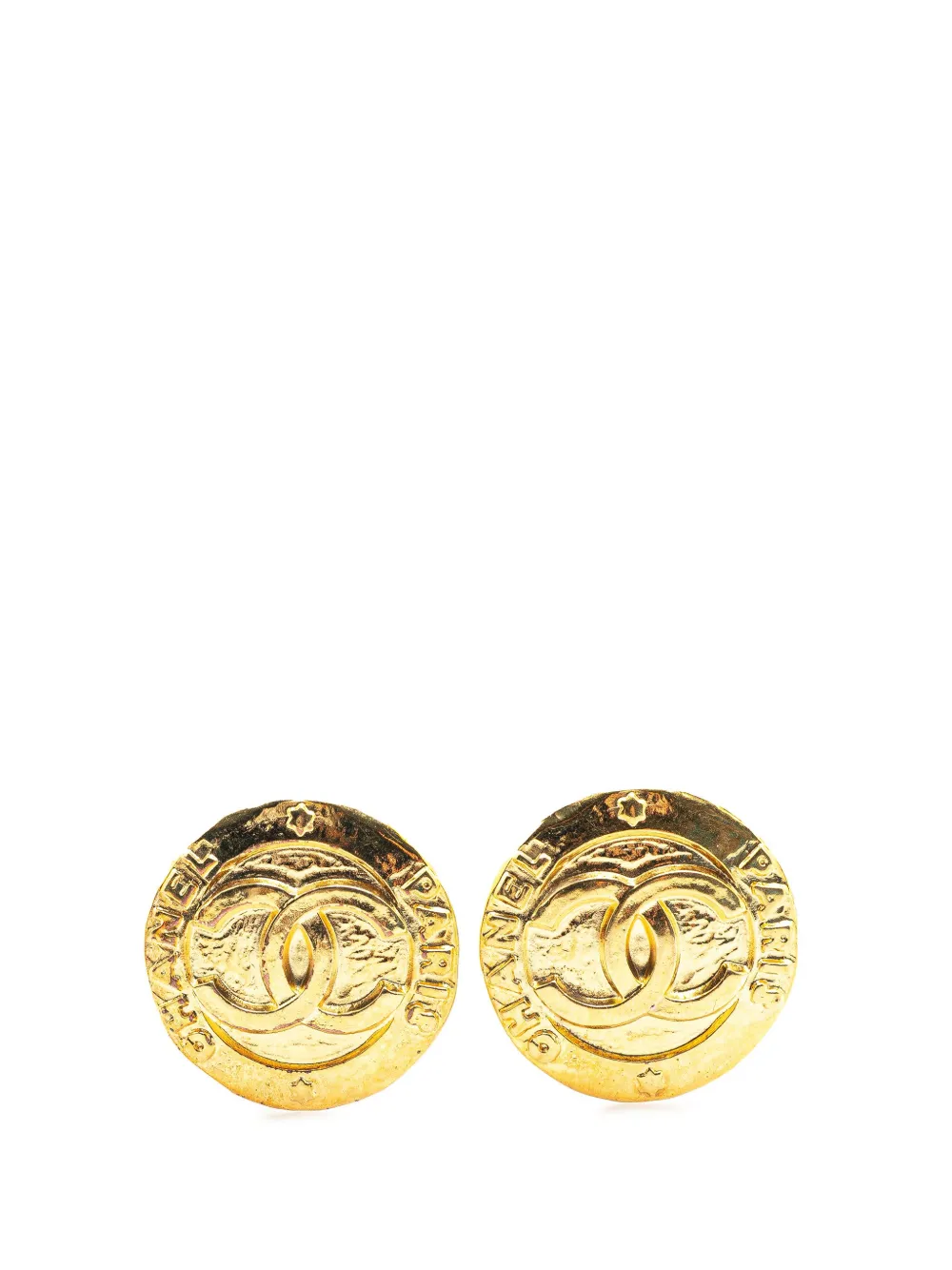 CHANEL Pre-Owned 1980-1990 CC Gold Plated Round Clip On Earrings costume earrings | Gold | Image 1