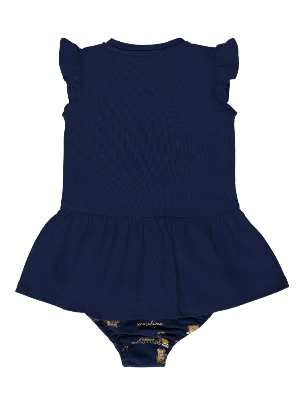 Moschino Kids ruffle-trimmed teddy-print dress - Blauw