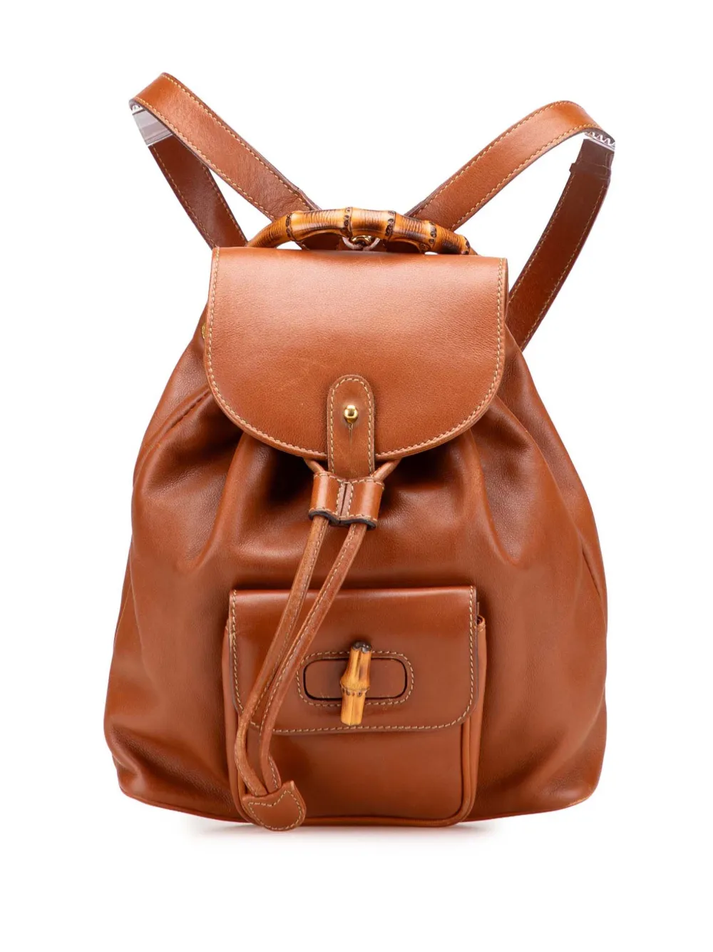 Pre-owned Gucci 20th Century Leather Bamboo Backpack In Brown